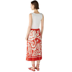 Oui Pleated Patterned Midi Skirt